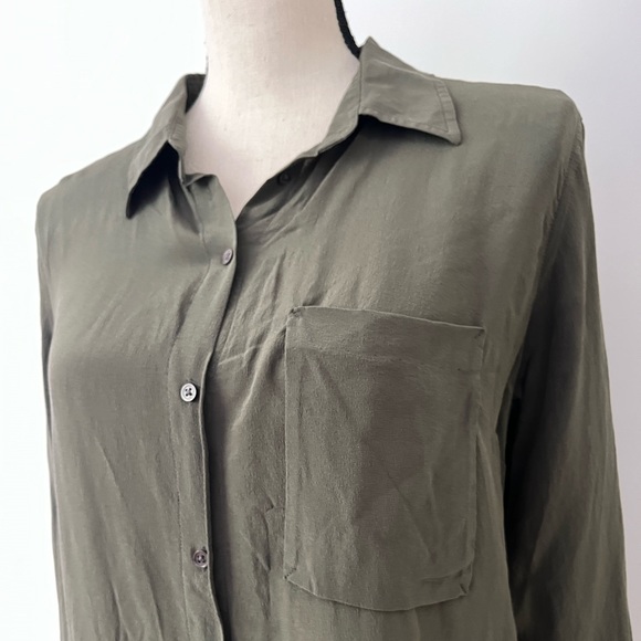 Green Silk Button Down Blouse - Picture 2 of 5